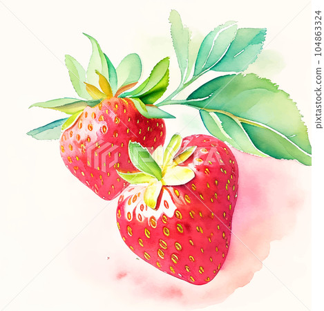草莓與葉子生成 AI 的水彩插圖 草莓與葉子生成 AI 的水彩插圖 104863324