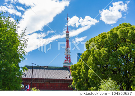 芝大門的街景和東京象徵塔方向的風景 | 東京都港區 芝大門的街景和東京象徵塔方向的風景 | 東京都港區 104863627