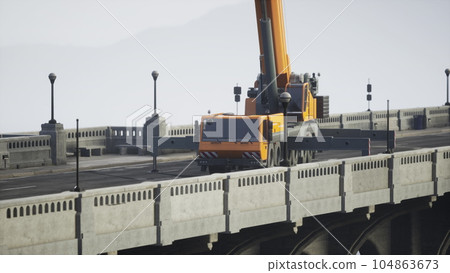 big auto crane on the bridge under constraction 104863673