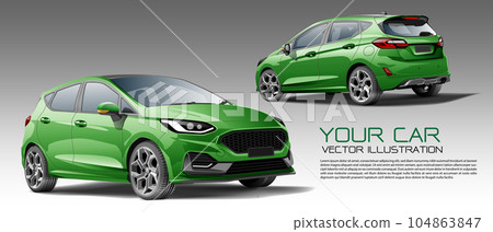 City car 5 doors green metallic front and back 3D design modern vector City car 5 doors green metallic front and back 3D design modern vector 104863847