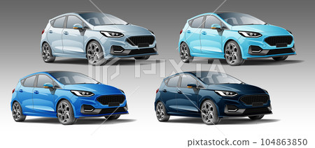 City car 5 doors blue metallic collection front view 3D design modern vector City car 5 doors blue metallic collection front view 3D design modern vector 104863850