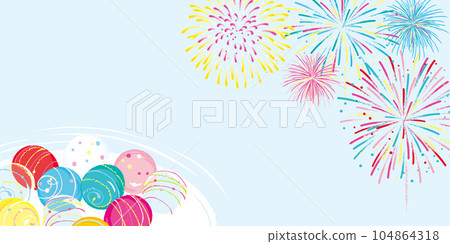 煙花和水氣球夏季背景圖 104864318