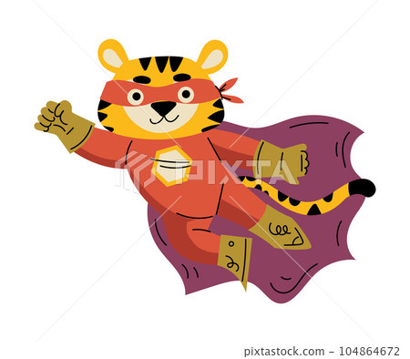 Tiger Animal Superhero Character Dressed in Mask and Cape Vector Illustration Tiger Animal Superhero Character Dressed in Mask and Cape Vector Illustration 104864672