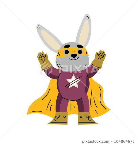 Bunny Animal Superhero Character Dressed in Mask and Cape Vector Illustration Bunny Animal Superhero Character Dressed in Mask and Cape Vector Illustration 104864675
