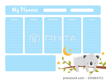 Planner with Cute Koala Sleeping on Tree Branch Having Bedtime Vector Template Planner with Cute Koala Sleeping on Tree Branch Having Bedtime Vector Template 104864721