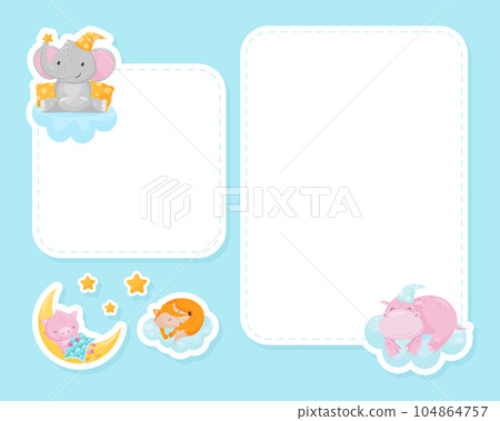 Empty Card with Cute Animal Sleeping Having Bedtime Vector Template 104864757