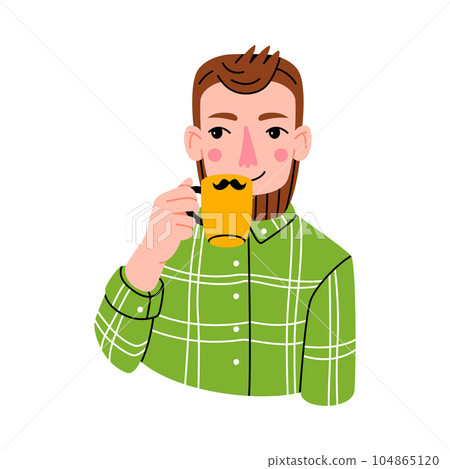 Young Man with Coffee Cup Enjoy Hot Aromatic Drink Vector Illustration 104865120