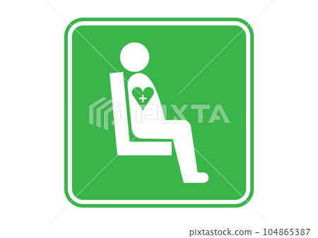 Priority seat mark Illustration of a green sick person's silhouette sitting in a priority seat Facing right 104865387