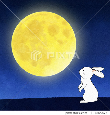 第十二夜 簡單可愛的兔子仰望滿月插畫素材 第十二夜 簡單可愛的兔子仰望滿月插畫素材 104865873