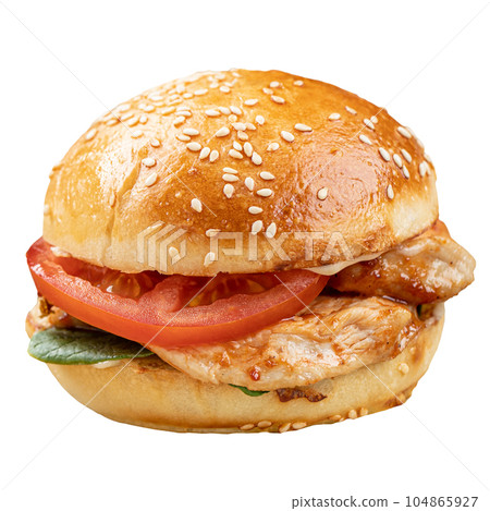 Isolated burger with chicken breast Isolated burger with chicken breast 104865927