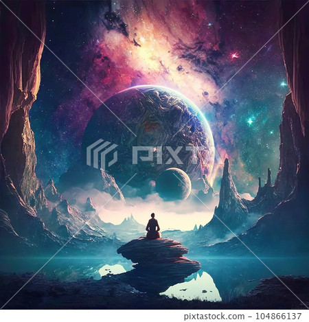 一個人看著夜空做白日夢的插圖藝術（AI 生成的圖像） 104866137