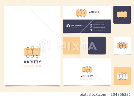 Variety logo design with editable slogan. Branding book and business card template. 104866225
