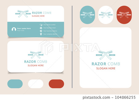 Razor comb logo design with editable slogan. Branding book and business card template. 104866255