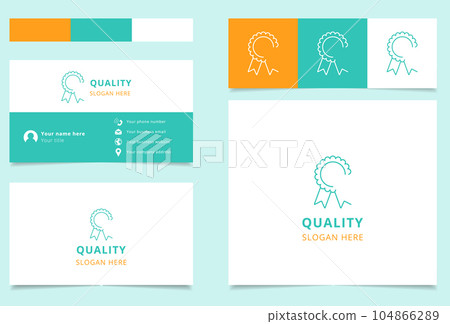 Quality logo design with editable slogan. Branding book and business card template. 104866289