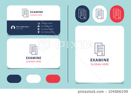 Examine logo design with editable slogan. Branding book and business card template. Examine logo design with editable slogan. Branding book and business card template. 104866299