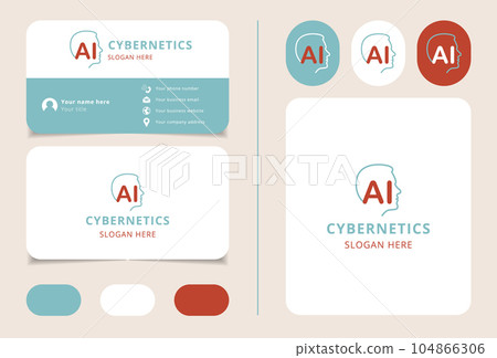 Cybernetics logo design with editable slogan. Branding book and business card template. Cybernetics logo design with editable slogan. Branding book and business card template. 104866306