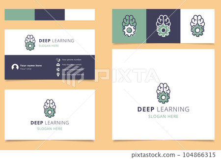 Deep learning logo design with editable slogan. Branding book and business card template. 104866315
