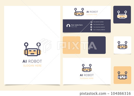 Ai robot logo design with editable slogan. Branding book and business card template. Ai robot logo design with editable slogan. Branding book and business card template. 104866316