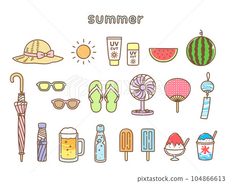 Pop and cute hand drawn summer accessory illustration set 104866613