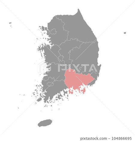 South Gyeongsang map, province of South Korea. Vector illustration. South Gyeongsang map, province of South Korea. Vector illustration. 104866695