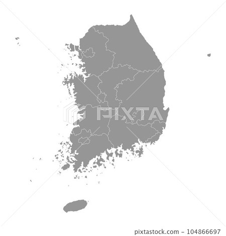 South Korea grey map with provinces. Vector illustration. South Korea grey map with provinces. Vector illustration. 104866697