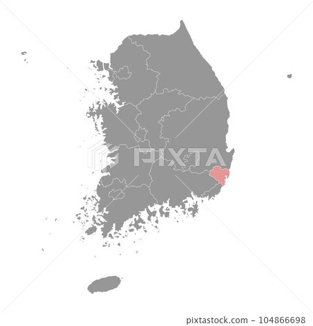Ulsan map, metropolitan city of South Korea. Vector illustration. Ulsan map, metropolitan city of South Korea. Vector illustration. 104866698