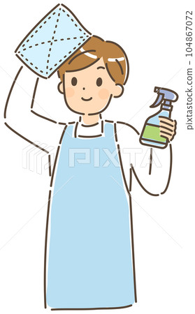 一個年輕人微笑著打掃衛生沒有背景 104867072