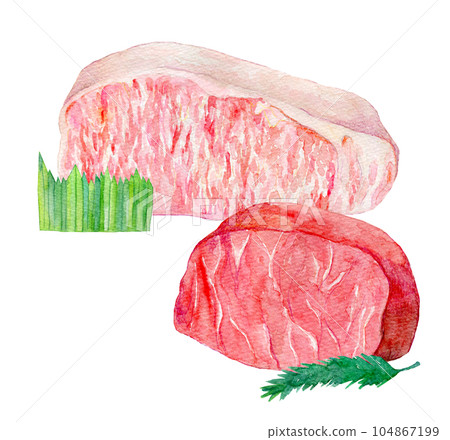 奢華食材國產大理石和牛水彩插圖 奢華食材國產大理石和牛水彩插圖 104867199