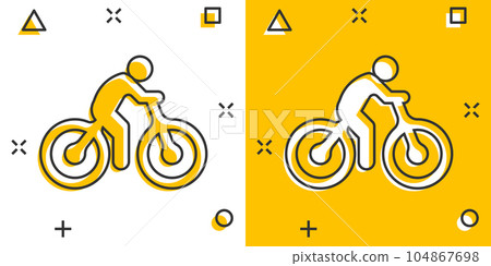 Bicycle icon in comic style. Bike with people cartoon vector illustration on white isolated background. Rider splash effect business concept. Bicycle icon in comic style. Bike with people cartoon vector illustration on white isolated background. Rider splash effect business concept. 104867698