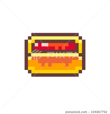 Pixel Art Hotdog. Retro 8 bit Style Fast Food Illustration. Ideal for Sticker, Retro Decorative Element, Game Asset, Emoji, or Cute Geek Avatar. Pixel Art Hotdog. Retro 8 bit Style Fast Food Illustration. Ideal for Sticker, Retro Decorative Element, Game Asset, Emoji, or Cute Geek Avatar. 104867792
