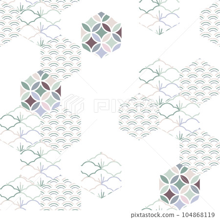 Japanese seamless pattern with geometric pattern vector. Asian background with pastel oriental decoration in vintage style. 104868119