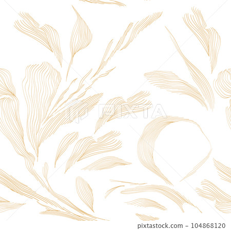 Floral decoration layout design in vintage style. Abstract art template with geometric pattern. Japanese background with gold hand drawn line flower seamless pattern vector. alues) 104868120