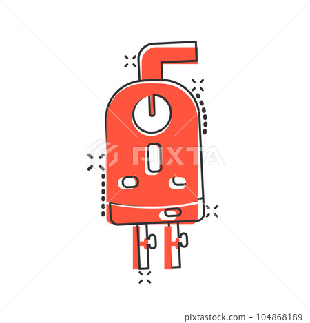 Gas boiler icon in comic style. Heater cartoon vector illustration on isolated background. Boiling splash effect sign business concept. 104868189