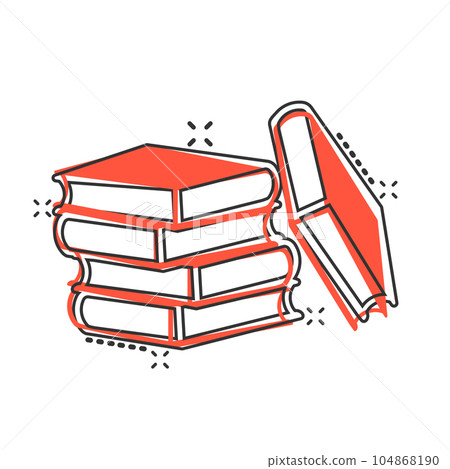 Book library icon in comic style. Encyclopedia cartoon vector illustration on white isolated background. Dictionary splash effect sign business concept. Book library icon in comic style. Encyclopedia cartoon vector illustration on white isolated background. Dictionary splash effect sign business concept. 104868190