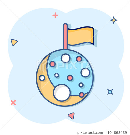 Planet in space in comic style. Moon and stars cartoon vector illustration on isolated background. Astronomy splash effect sign business concept. Planet in space in comic style. Moon and stars cartoon vector illustration on isolated background. Astronomy splash effect sign business concept. 104868489