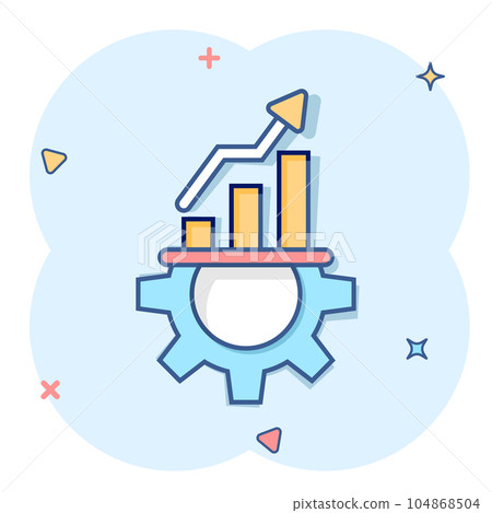 Productivity icon in comic style. Process strategy cartoon vector illustration on isolated background. Seo analytics splash effect sign business concept. Productivity icon in comic style. Process strategy cartoon vector illustration on isolated background. Seo analytics splash effect sign business concept. 104868504