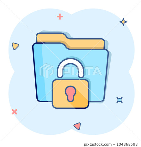 Files folder permission icon in comic style. Document access cartoon vector illustration on isolated background. Secret archive splash effect sign business concept. Files folder permission icon in comic style. Document access cartoon vector illustration on isolated background. Secret archive splash effect sign business concept. 104868598