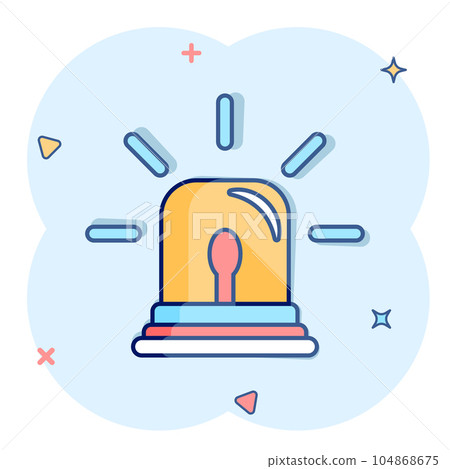 Emergency alarm icon in comic style. Alert lamp cartoon vector illustration on isolated background. Police urgency splash effect sign business concept. Emergency alarm icon in comic style. Alert lamp cartoon vector illustration on isolated background. Police urgency splash effect sign business concept. 104868675