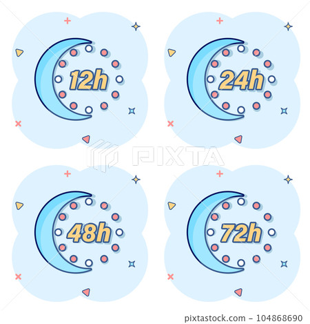 Clock icon in comic style. Timer countdown cartoon vector illustration on isolated background. Time measure splash effect sign business concept. 104868690