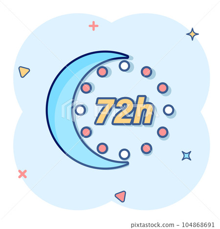 72 hours clock icon in comic style. Timer countdown cartoon vector illustration on isolated background. Time measure splash effect sign business concept. 104868691