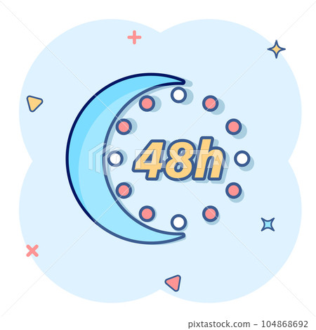 48 hours clock icon in comic style. Timer countdown cartoon vector illustration on isolated background. Time measure splash effect sign business concept. 104868692