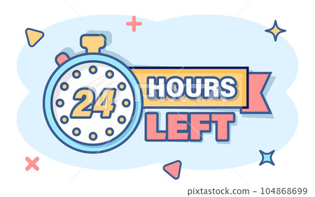 24 hours service icon in comic style. All day business and service cartoon vector illustration on isolated background. Quick service time splash effect sign business concept. 24 hours service icon in comic style. All day business and service cartoon vector illustration on isolated background. Quick service time splash effect sign business concept. 104868699