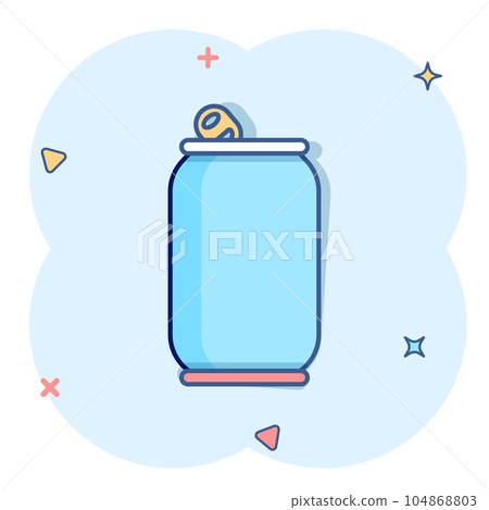 Soda can icon in comic style. Drink bottle cartoon vector illustration on isolated background. Beverage splash effect sign business concept. Soda can icon in comic style. Drink bottle cartoon vector illustration on isolated background. Beverage splash effect sign business concept. 104868803