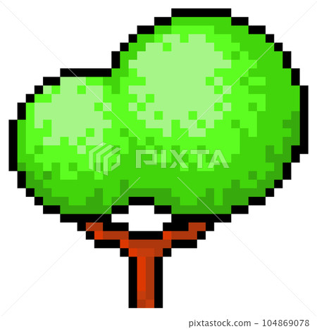 Vector illustration of tree pixel design. Tree and bush symbol of pixel game on white background Vector illustration of tree pixel design. Tree and bush symbol of pixel game on white background 104869078