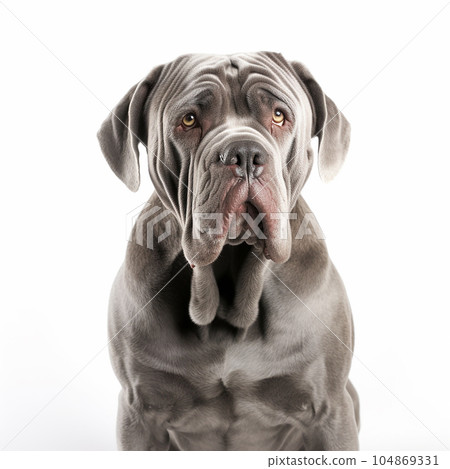 Neapolitan mastiff dog close up portrait isolated on white background. Brave pet, loyal friend, good companion 104869331