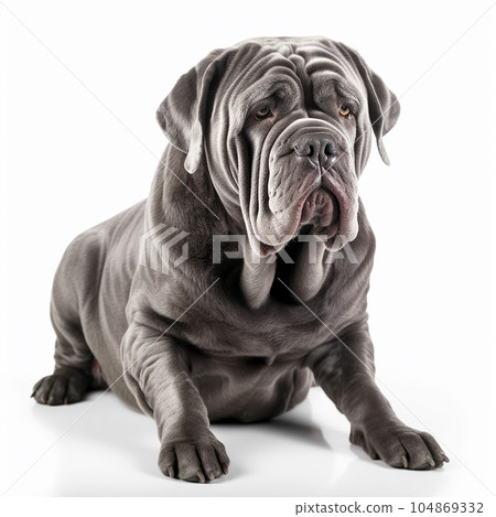 Neapolitan mastiff dog close up portrait isolated on white background. Brave pet, loyal friend, good companion 104869332