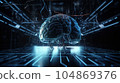 Futuristic android brain on circuit board background representing the future of artificial intelligence. AI is Generative tech. 104869376