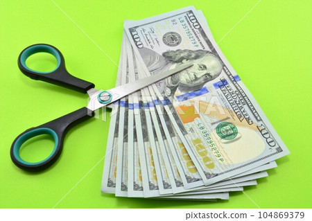 Scissors cut dollars. 104869379