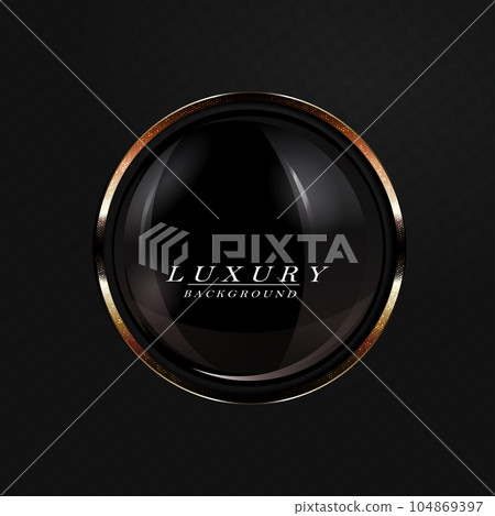 Round isolated frame with gold mosaic on black design 104869397