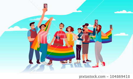 people with lgbt rainbow flags standing together gay lesbian love parade pride festival transgender love concept people with lgbt rainbow flags standing together gay lesbian love parade pride festival transgender love concept 104869418